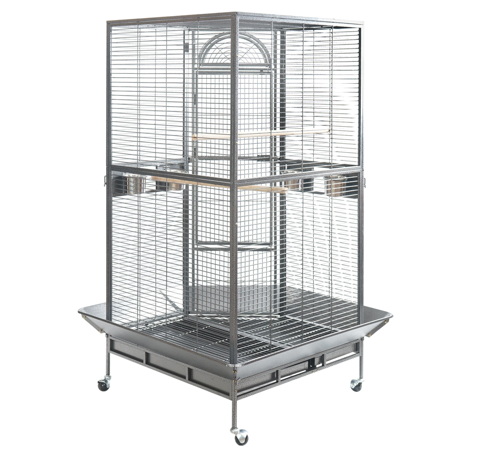 YES4PETS 161 cm XL Corner Bird Cage Pet Parrot Aviary Perch Castor Wheel Stand Black Silver V278-B075-XL-161CM