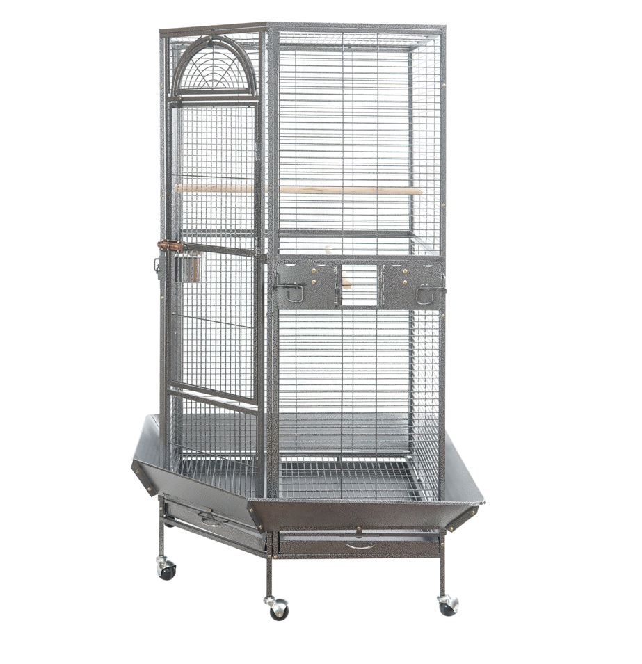 YES4PETS 161 cm XL Corner Bird Cage Pet Parrot Aviary Perch Castor Wheel Stand Black Silver V278-B075-XL-161CM