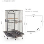 YES4PETS 161 cm XL Corner Bird Cage Pet Parrot Aviary Perch Castor Wheel Stand Black Silver V278-B075-XL-161CM