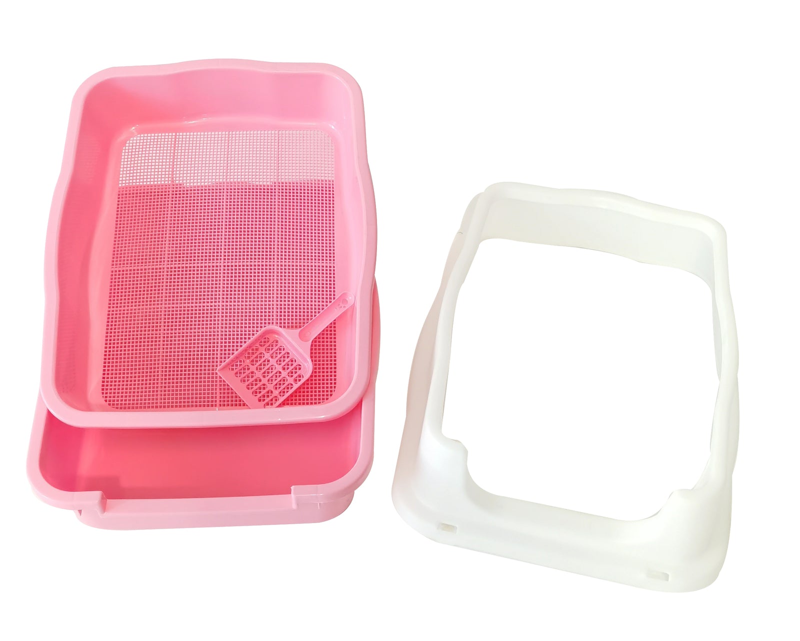 YES4PETS Large Deep Cat Kitty Litter Tray High Wall Pet Toilet Grid Tray With Scoop Pink V278-BP151-GRID-PINK