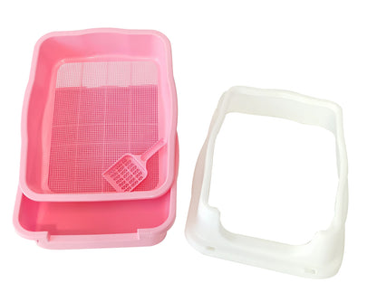 YES4PETS Large Deep Cat Kitty Litter Tray High Wall Pet Toilet Grid Tray With Scoop Pink V278-BP151-GRID-PINK