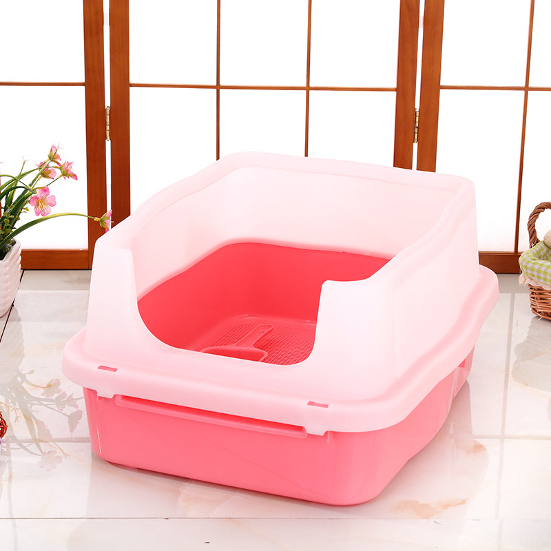 YES4PETS Large Deep Cat Kitty Litter Tray High Wall Pet Toilet Grid Tray With Scoop Pink V278-BP151-GRID-PINK