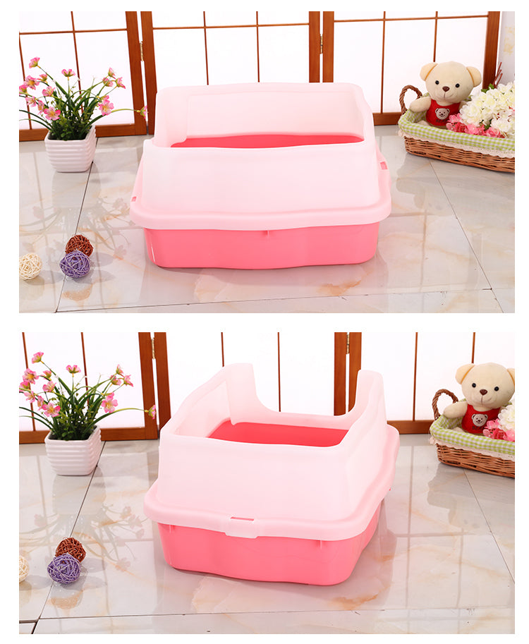 YES4PETS Large Deep Cat Kitty Litter Tray High Wall Pet Toilet Grid Tray With Scoop Pink V278-BP151-GRID-PINK