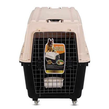 YES4PETS XXXL Plastic Pet Dog Carrier Transport Cat Cage With Wheels Tray & Bowl V278-BP216