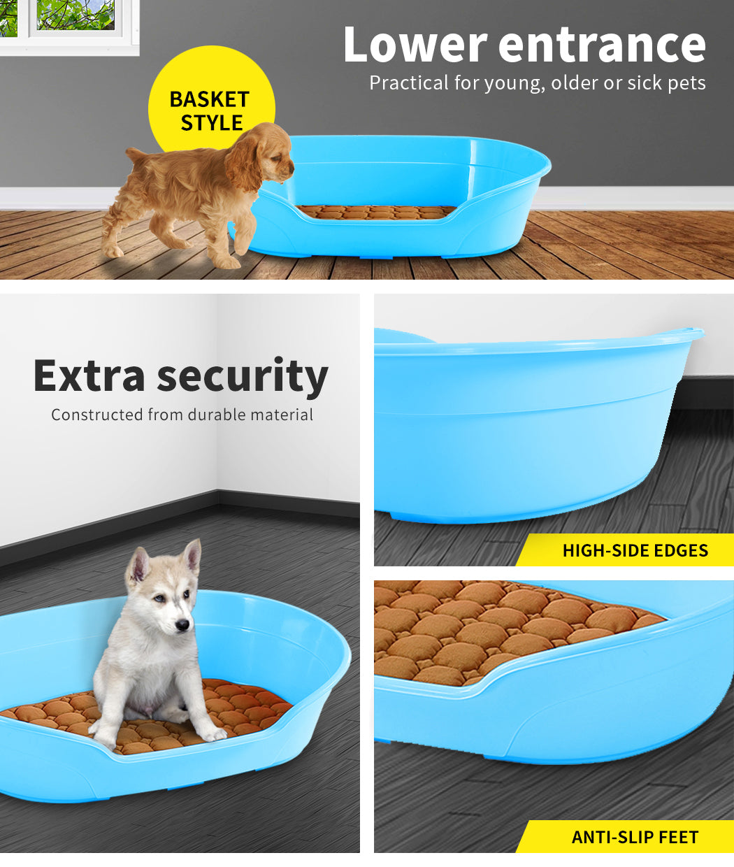 YES4PETS Pet Bed Small Plastic Dog Bedding Sleeping Resting Washable Basket Blue V278-BP218-DOGBED-S-BLUE