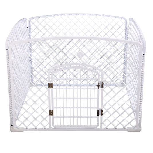 YES4PETS 4 Panel Plastic Pet Pen Pet Foldable Fence Dog Fence Enclosure With Gate White V278-BP266-PEN4PANEL-WHITE