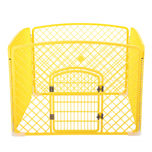YES4PETS 4 Panel Plastic Pet Pen Pet Foldable Fence Dog Fence Enclosure With Gate Yellow V278-BP266-PEN4PANEL-YELLOW