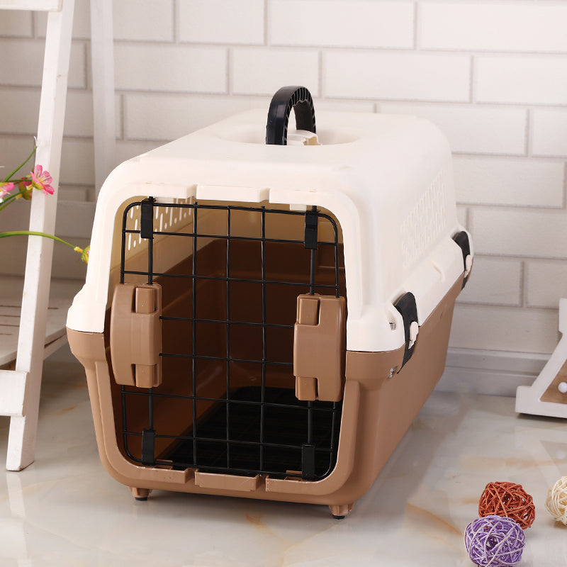 YES4PETS Small Portable Plastic Dog Cat Pet Pets Carrier Travel Cage With Tray-Brown V278-BP270-CARRIER-S-BRWON