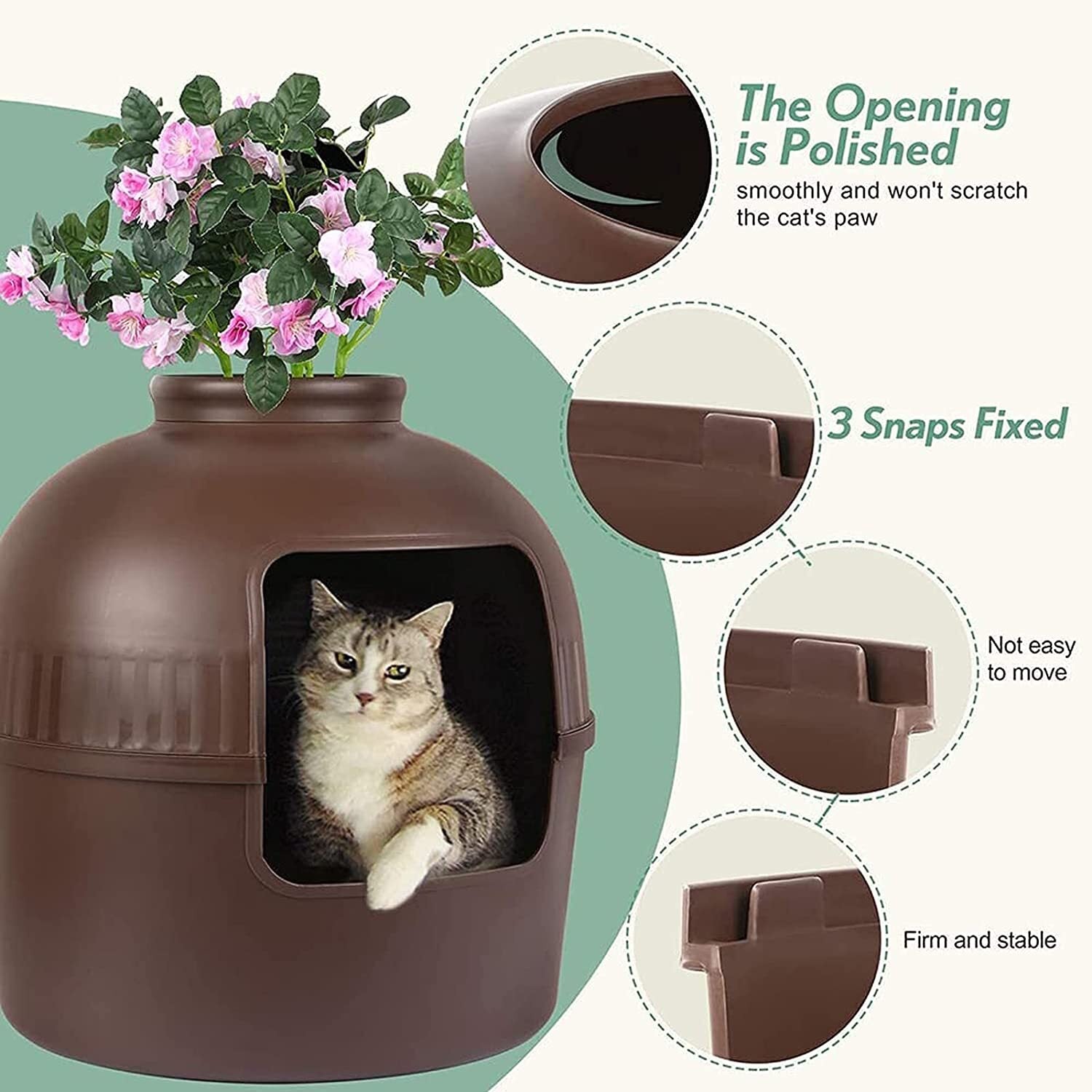 YES4PETS Multifunctional Cat Litter Box Pet Cat House Semi-Enclosed Brown V278-BP292-CAT-HOUSE-BROWN