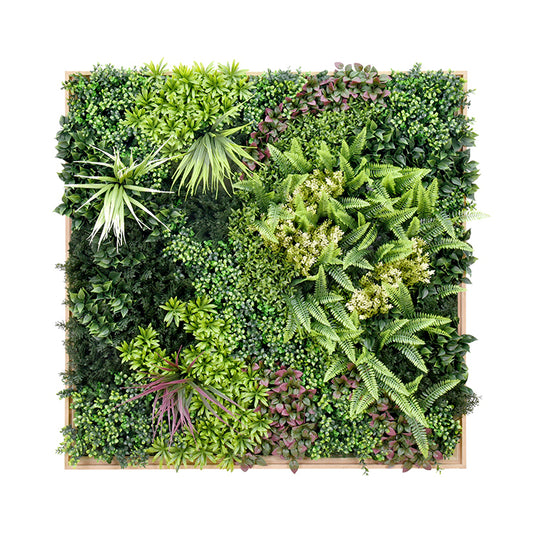 YES4HOMES 3D 1Mx1M Green Artificial Plants Wall Panel Flower Wall With Frame Vertical Garden UV Resistant V278-CCGK001BV014-HERA