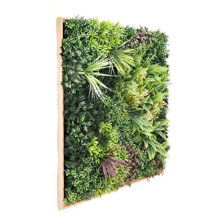 YES4HOMES 3D 1Mx1M Green Artificial Plants Wall Panel Flower Wall With Frame Vertical Garden UV Resistant V278-CCGK001BV014-HERA