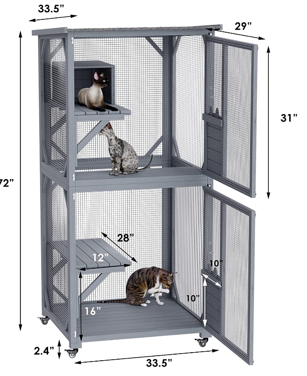 YES4PETS 173cm Pet Cat Bird Shelter Condo with Escape Door Wooden Kitten Cage House V278-CH449