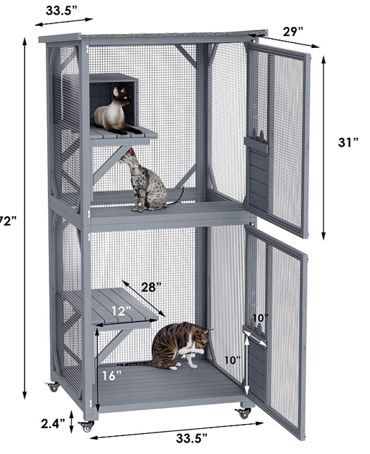 YES4PETS 173cm Pet Cat Bird Shelter Condo with Escape Door Wooden Kitten Cage House V278-CH449