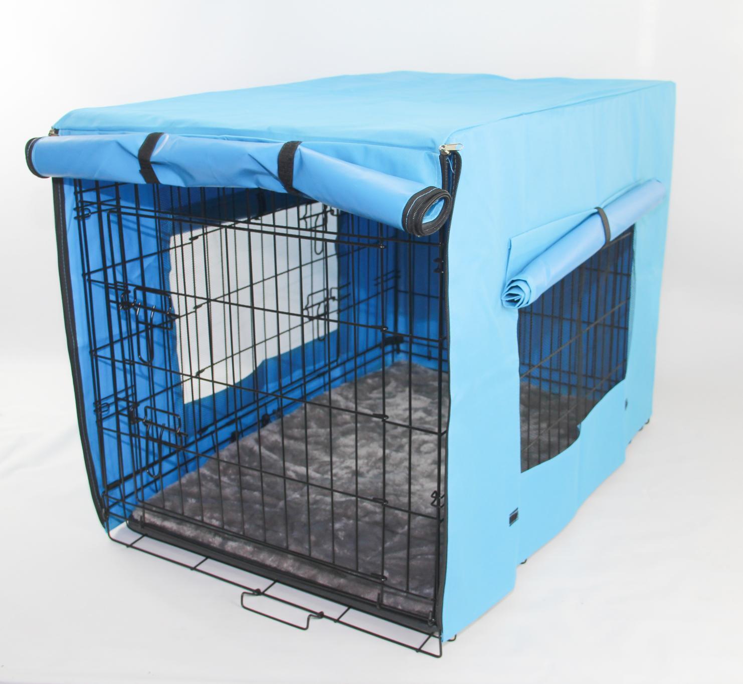 36' Portable Foldable Dog Cat Rabbit Collapsible Crate Pet Cage with Cover Mat Blue V278-CR36WCOVER-BLUE-MAT