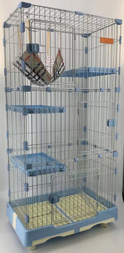 146 cm Blue Pet 4 Level Cat Cage House With Litter Tray & Wheel 72x47x146 cm V278-CSN-1-3-M-3-BLUE