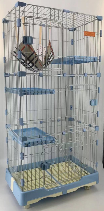 146 cm Blue Pet 4 Level Cat Cage House With Litter Tray & Wheel 72x47x146 cm V278-CSN-1-3-M-3-BLUE