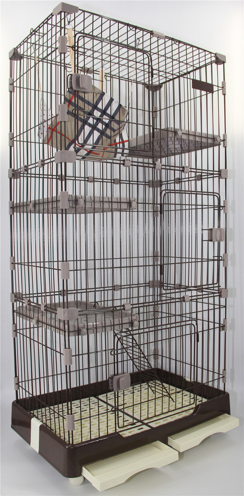YES4PETS 179 cm Brown Pet 4 Level Cat Cage House With Litter Tray & Wheel 82x57x179 CM V278-CSN-2-3-L-3-BROWN