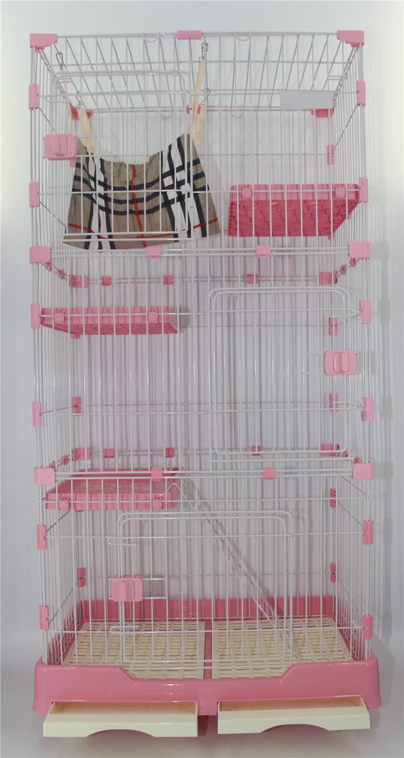 YES4PETS 179 cm Pink Pet 4 Level Cat Cage House With Litter Tray & Wheel 82x57x179 CM V278-CSN-2-3-L-3-PINK