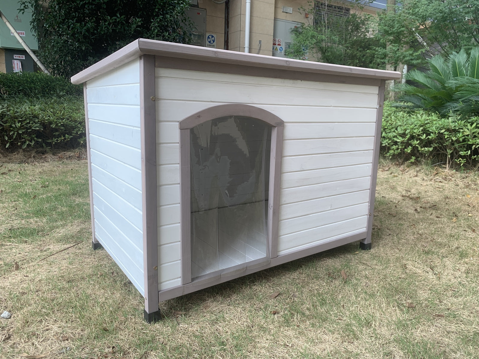 YES4PETS L Timber Pet Dog Kennel House Puppy Wooden Timber Cabin With Stripe White V278-DK-10466-WHITE