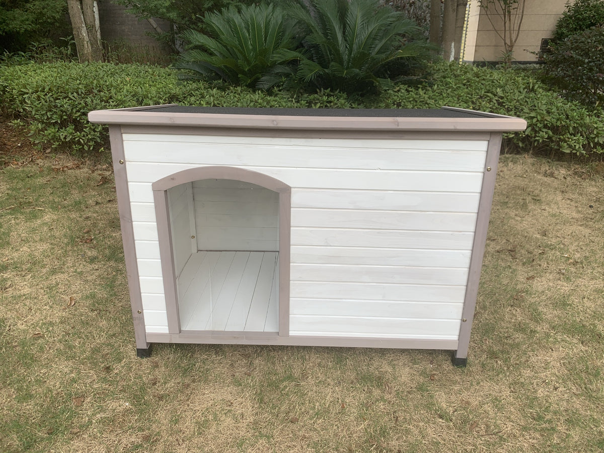 YES4PETS L Timber Pet Dog Kennel House Puppy Wooden Timber Cabin With Stripe White V278-DK-10466-WHITE