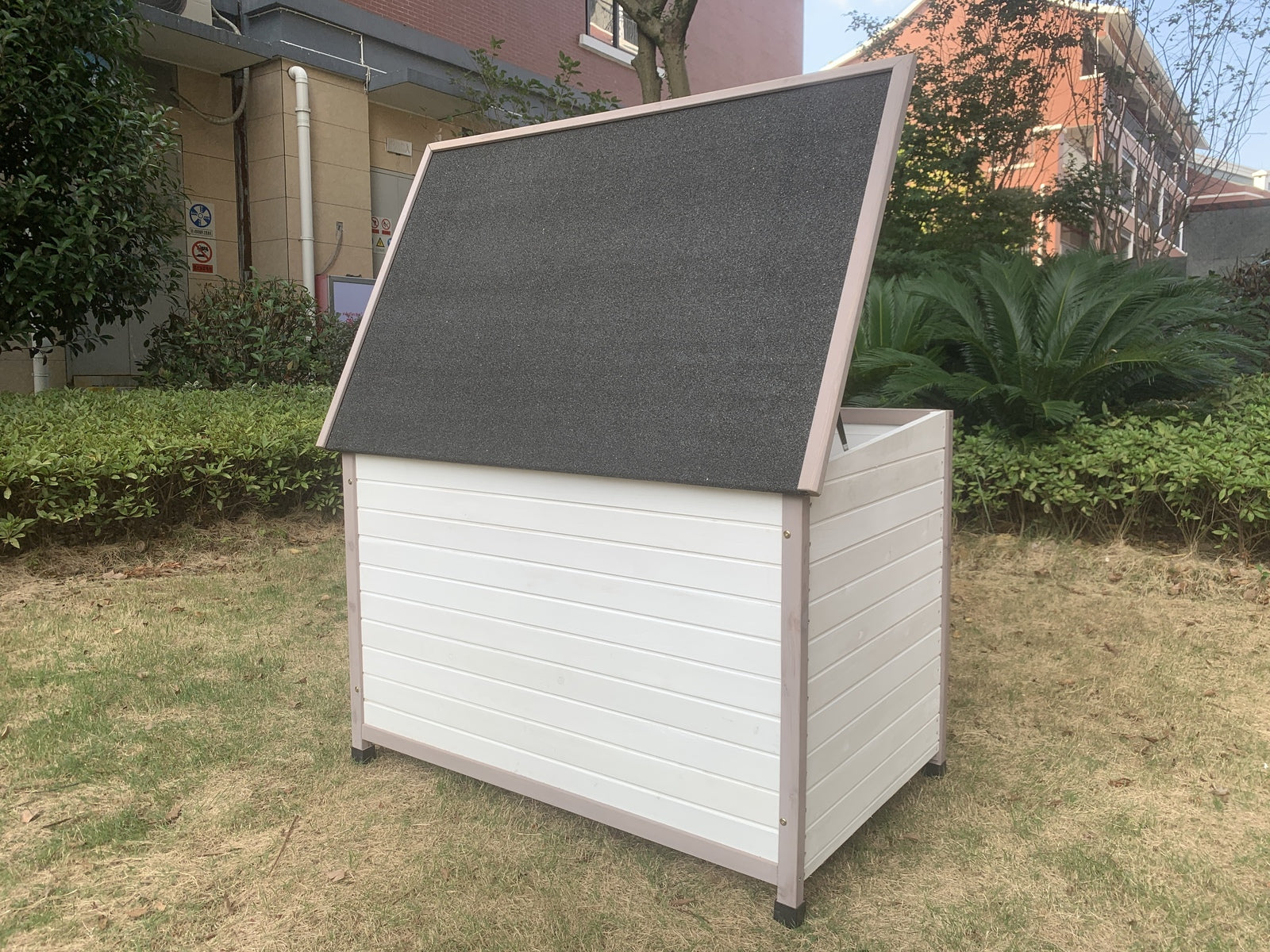 YES4PETS L Timber Pet Dog Kennel House Puppy Wooden Timber Cabin With Stripe White V278-DK-10466-WHITE