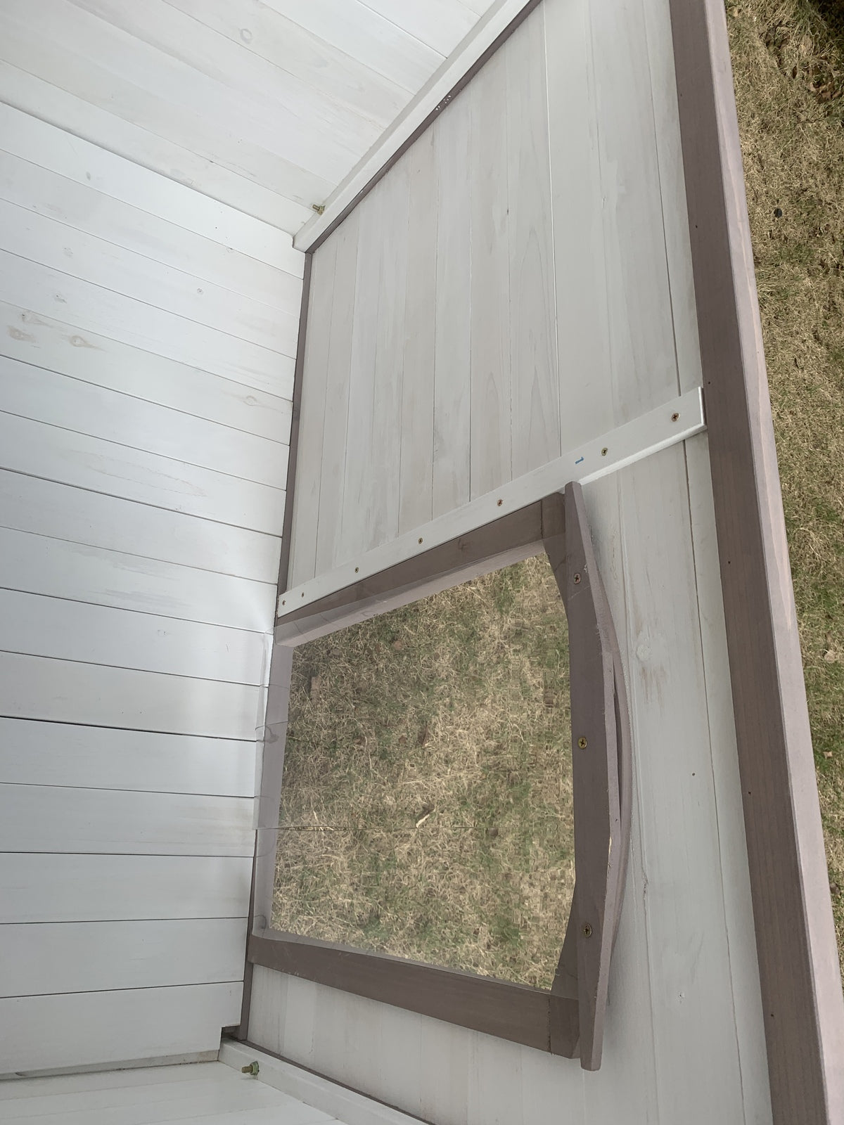 YES4PETS L Timber Pet Dog Kennel House Puppy Wooden Timber Cabin With Stripe White V278-DK-10466-WHITE
