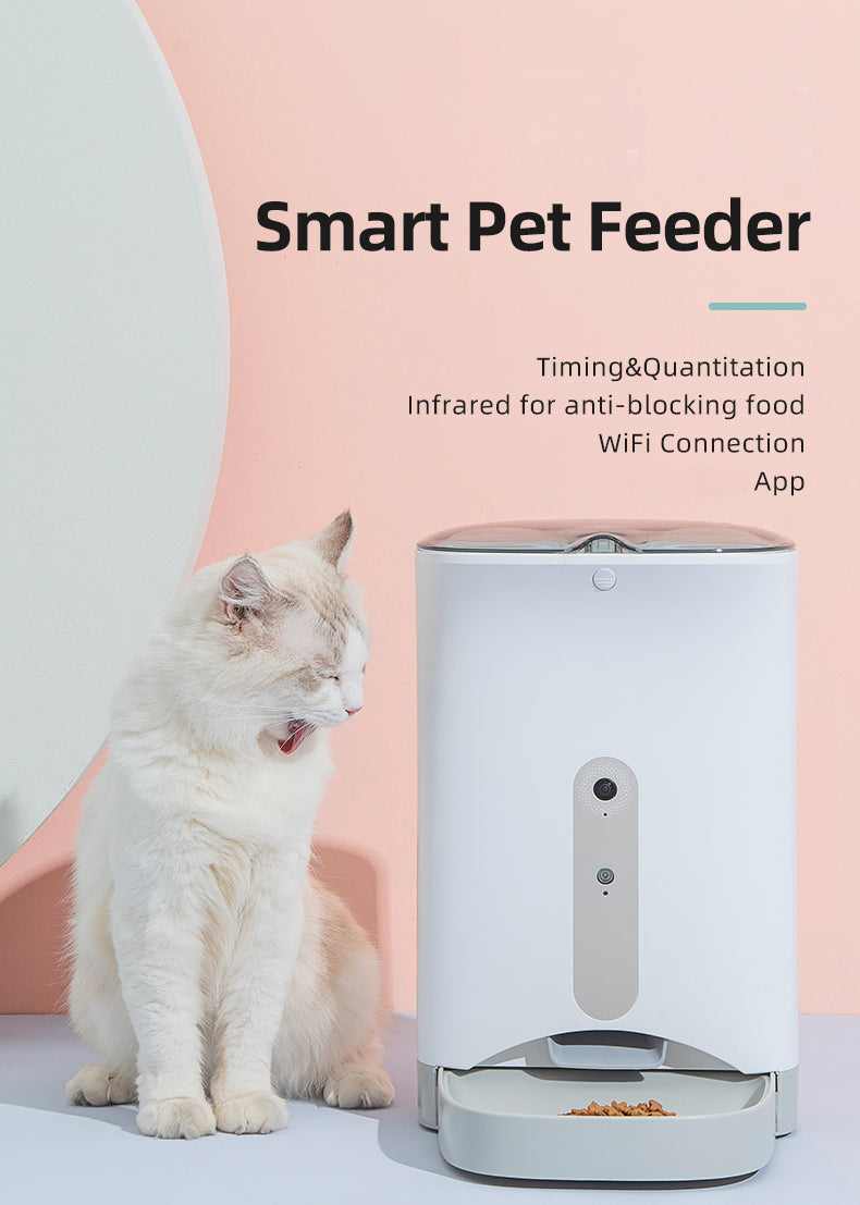 Smart Automatic Pet Dog Cat Rabbit Feeder Smartphone Camera APP for iPhone Android V278-F1-C-PET-FOOD-FEEDER