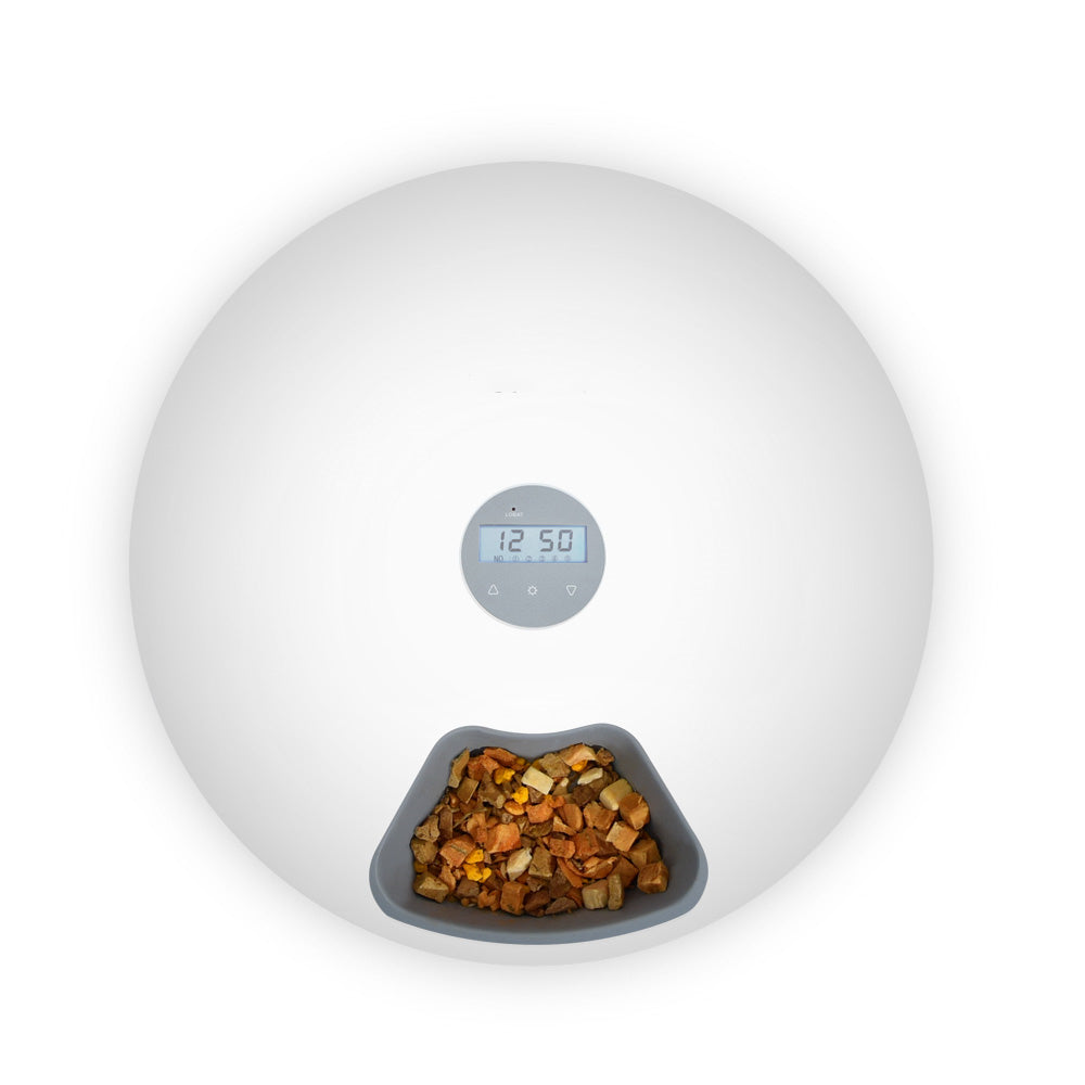 6 Meal Automatic Pet Dog Cat Food Feeder Dispenser with Programmable Timer White V278-F6-LED-MEAL6-FEEDER-WHITE