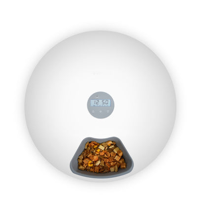 6 Meal Automatic Pet Dog Cat Food Feeder Dispenser with Programmable Timer White V278-F6-LED-MEAL6-FEEDER-WHITE