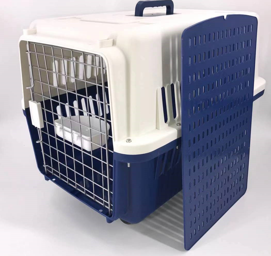 YES4PETS XL Dog Puppy Cat Crate Pet Rabbit Parrot Airline Carrier Cage W Bowl Tray & Wheel 72x53x53cm V278-FC-720-NAVY-BOWL-TRAY-WHE
