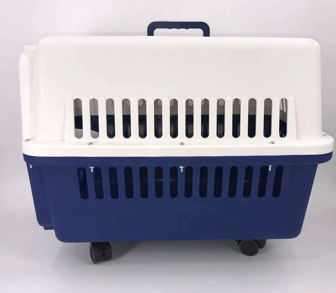 YES4PETS XL Dog Puppy Cat Crate Pet Rabbit Parrot Airline Carrier Cage W Bowl Tray & Wheel 72x53x53cm V278-FC-720-NAVY-BOWL-TRAY-WHE