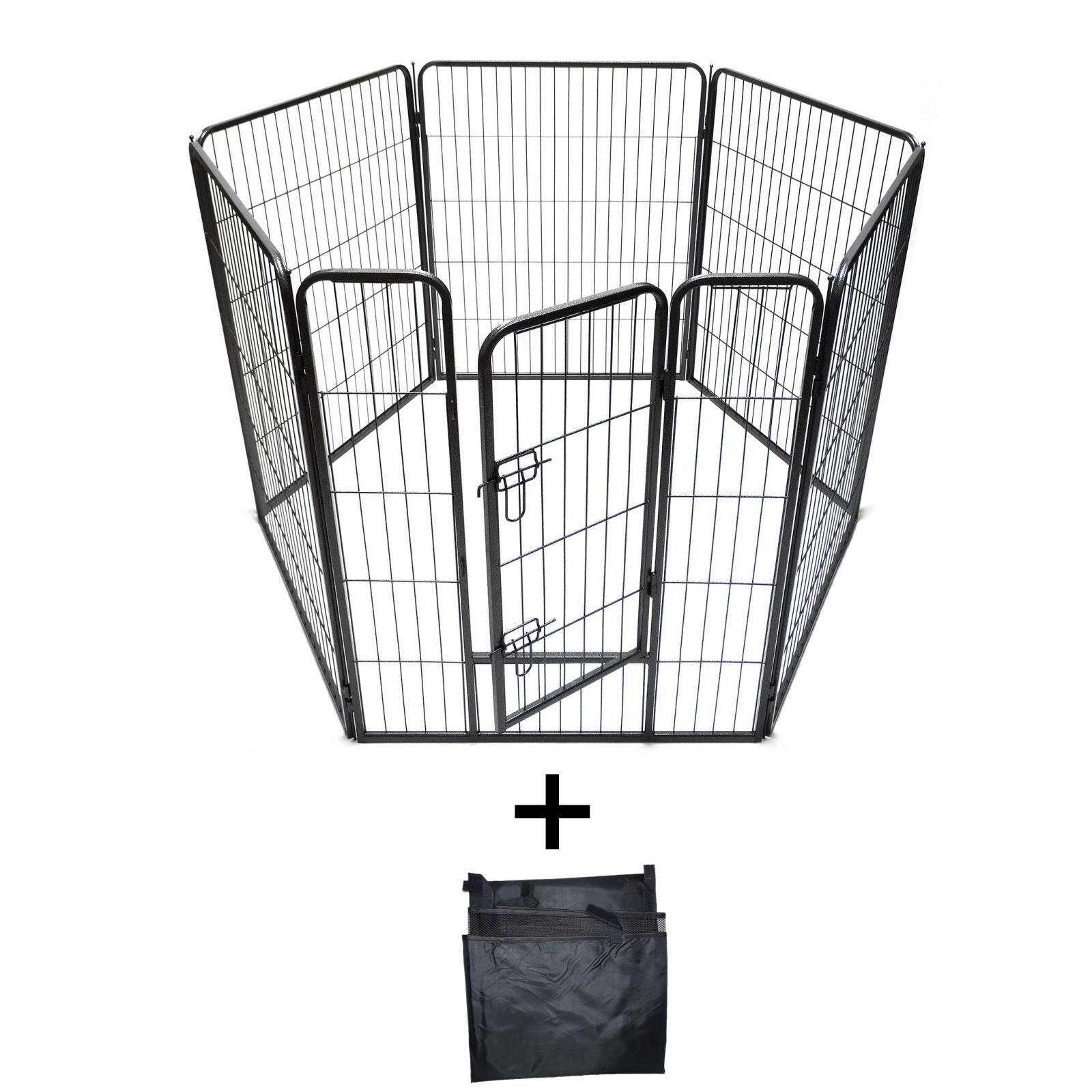 YES4PETS 6 Panels 100 cm Heavy Duty Pet Dog Cat Puppy Rabbit Exercise Playpen Fence Extension With Cover V278-HPL100-6-DOOR-BK-COVER-6