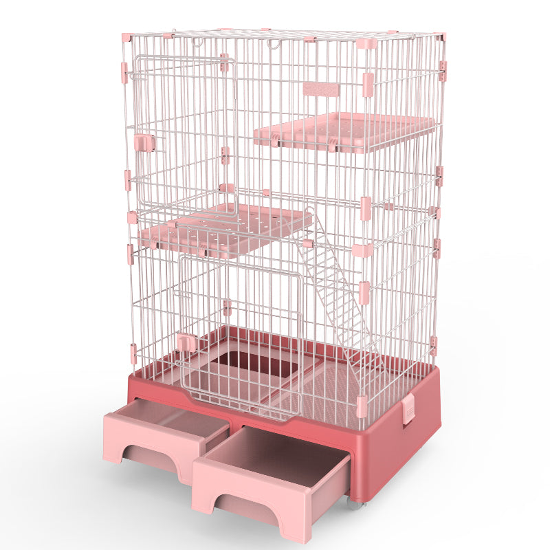 YES4PETS 134 cm Pink Pet 3 Level Cat Cage House With Litter Tray And Storage Box V278-MC-2-2-PINK