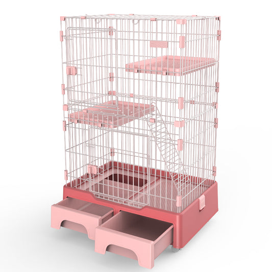 YES4PETS 134 cm Pink Pet 3 Level Cat Cage House With Litter Tray And Storage Box V278-MC-2-2-PINK