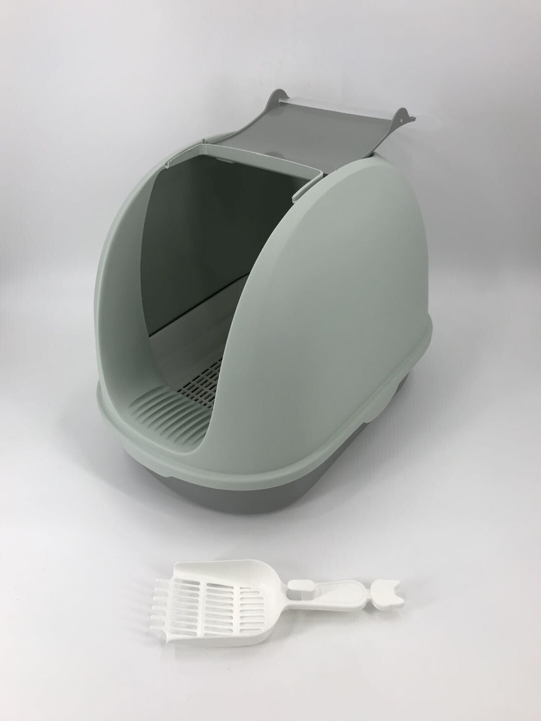 YES4PETS Portable Hooded Cat Toilet Litter Box Tray House with Scoop and Grid Tray Grey V278-MSP-0007-GREY-W-ZW-0001