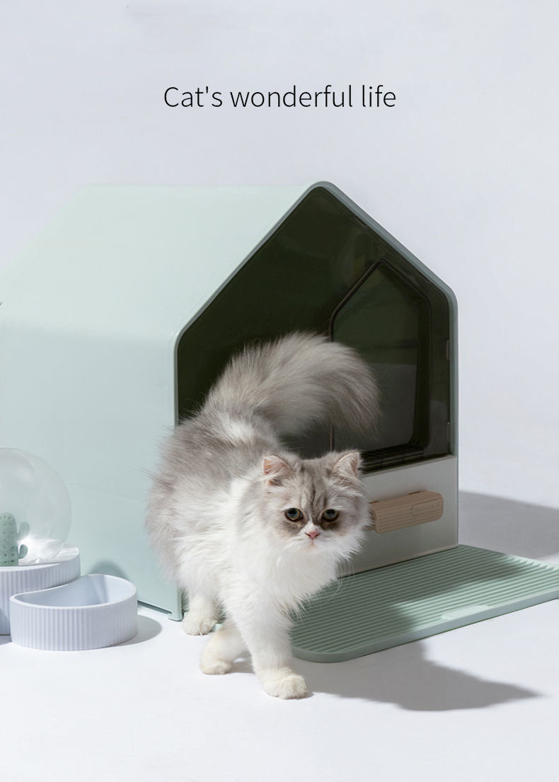 YES4PETS L Portable Hooded Cat Toilet Litter Box Tray House with Drawer and Scoop-Blue V278-MSP-104-BLUE