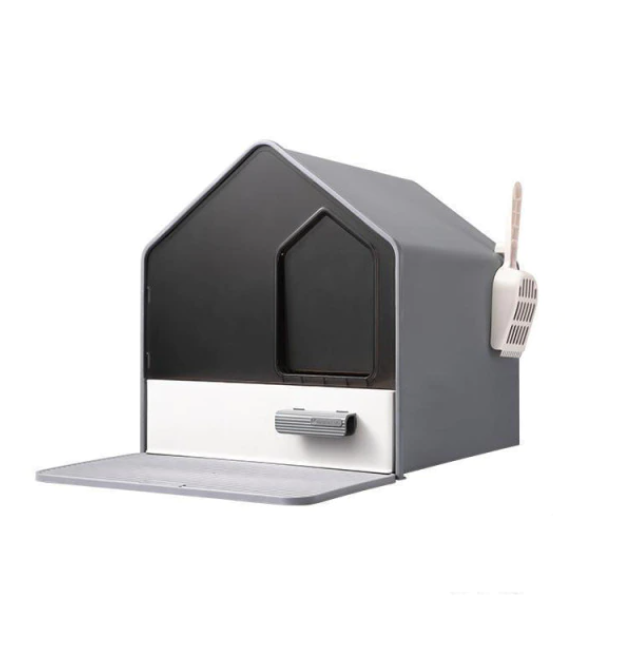 YES4PETS L Portable Hooded Cat Toilet Litter Box Tray House with Drawer and Scoop-Grey V278-MSP-104-GREY
