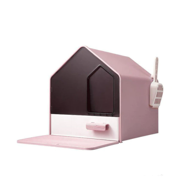 YES4PETS L Portable Hooded Cat Toilet Litter Box Tray House with Drawer and Scoop-Pink V278-MSP-104-PINK