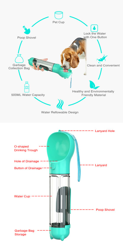YES4PETS 4 in 1 Portable Pet Dog Puppy Cat Drinking Mug Water Feeder Bottle Valve Travel Bottle Blue V278-MULTI-WATER-BOTTLE-BLUE