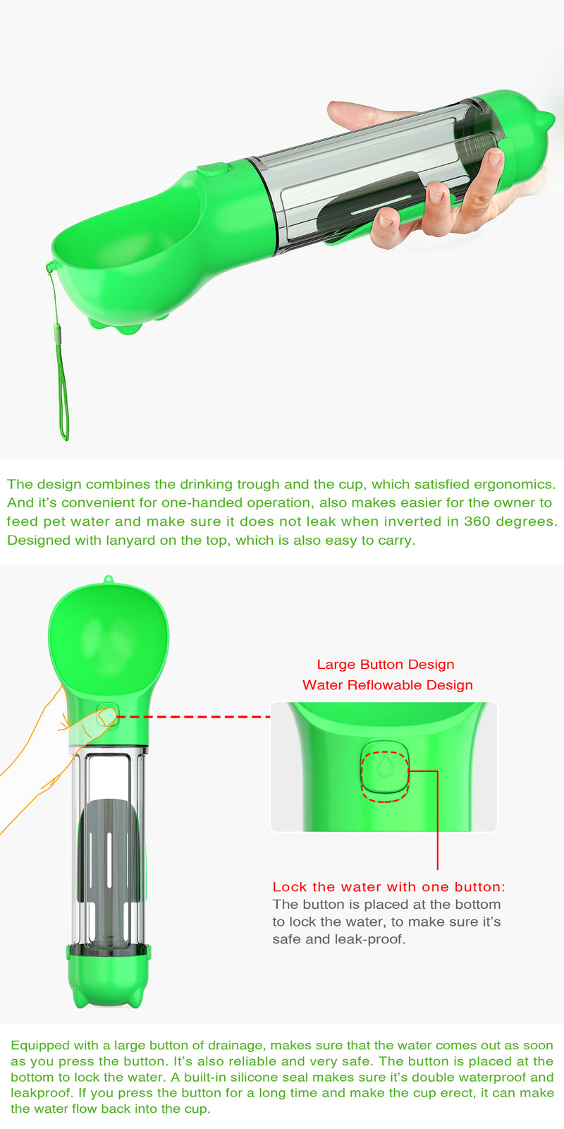 YES4PETS 4 in 1 Portable Pet Dog Puppy Cat Drinking Mug Water Feeder Bottle Valve Travel Bottle Green V278-MULTI-WATER-BOTTLE-GREEN