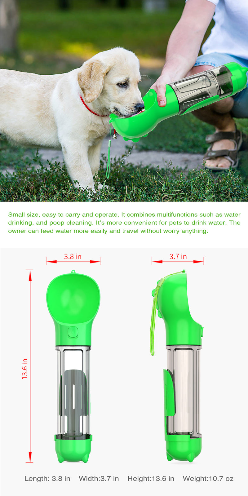 YES4PETS 4 in 1 Portable Pet Dog Puppy Cat Drinking Mug Water Feeder Bottle Valve Travel Bottle Green V278-MULTI-WATER-BOTTLE-GREEN