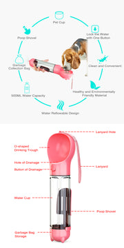 YES4PETS 4 in 1 Portable Pet Dog Puppy Cat Drinking Mug Water Feeder Bottle Valve Travel Bottle Pink V278-MULTI-WATER-BOTTLE-PINK