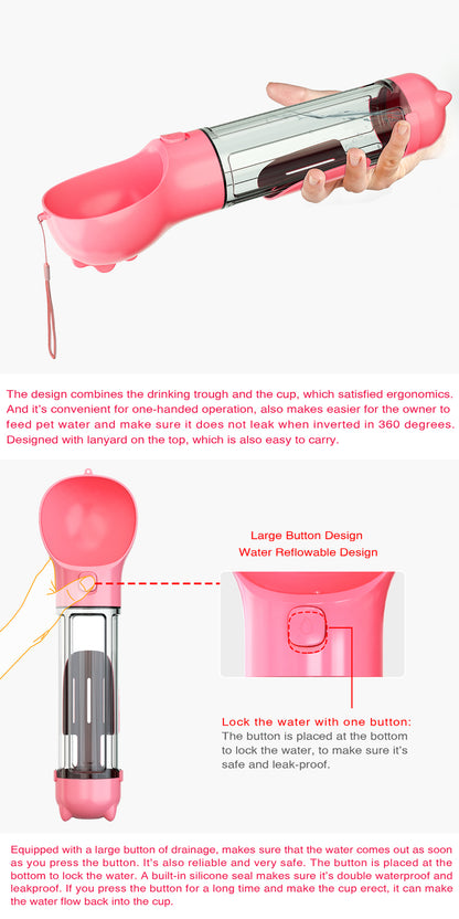 YES4PETS 4 in 1 Portable Pet Dog Puppy Cat Drinking Mug Water Feeder Bottle Valve Travel Bottle Pink V278-MULTI-WATER-BOTTLE-PINK