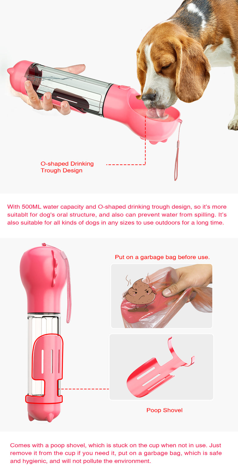 YES4PETS 4 in 1 Portable Pet Dog Puppy Cat Drinking Mug Water Feeder Bottle Valve Travel Bottle Pink V278-MULTI-WATER-BOTTLE-PINK