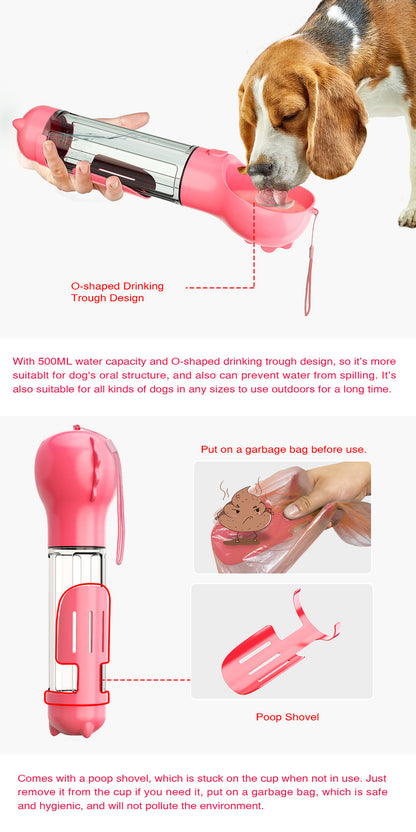 YES4PETS 4 in 1 Portable Pet Dog Puppy Cat Drinking Mug Water Feeder Bottle Valve Travel Bottle Pink V278-MULTI-WATER-BOTTLE-PINK