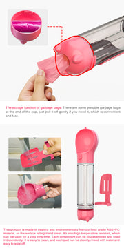 YES4PETS 4 in 1 Portable Pet Dog Puppy Cat Drinking Mug Water Feeder Bottle Valve Travel Bottle Pink V278-MULTI-WATER-BOTTLE-PINK
