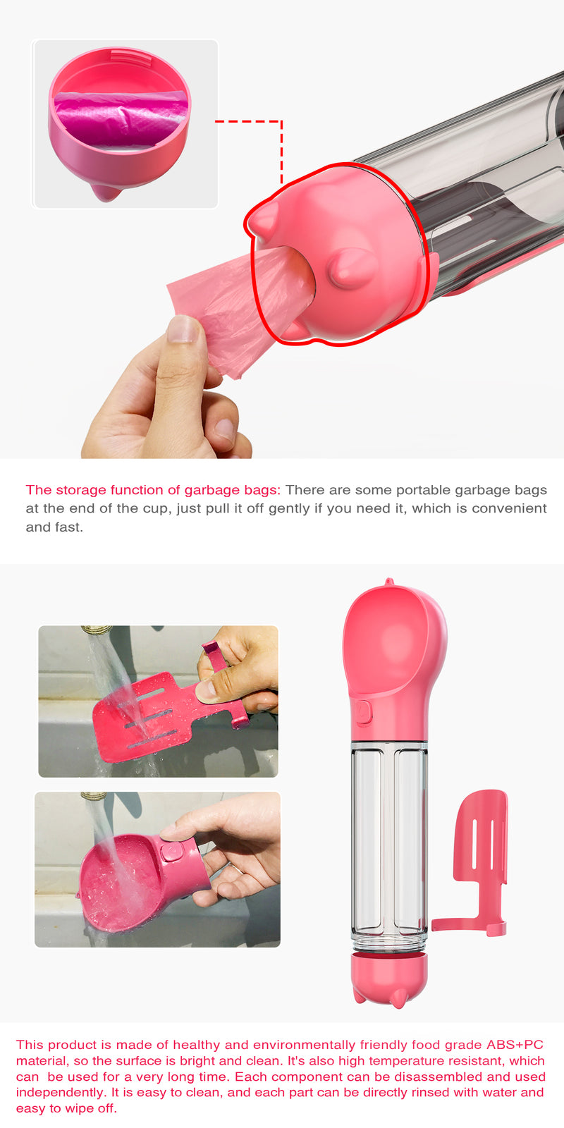 YES4PETS 4 in 1 Portable Pet Dog Puppy Cat Drinking Mug Water Feeder Bottle Valve Travel Bottle Pink V278-MULTI-WATER-BOTTLE-PINK