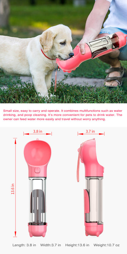 YES4PETS 4 in 1 Portable Pet Dog Puppy Cat Drinking Mug Water Feeder Bottle Valve Travel Bottle Pink V278-MULTI-WATER-BOTTLE-PINK