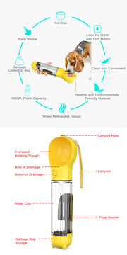 YES4PETS 4 in 1 Portable Pet Dog Puppy Cat Drinking Mug Water Feeder Bottle Valve Travel Bottle Yellow V278-MULTI-WATER-BOTTLE-YELLOW