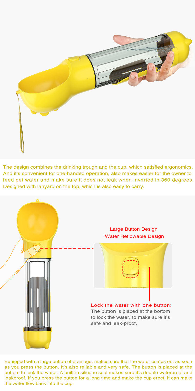 YES4PETS 4 in 1 Portable Pet Dog Puppy Cat Drinking Mug Water Feeder Bottle Valve Travel Bottle Yellow V278-MULTI-WATER-BOTTLE-YELLOW